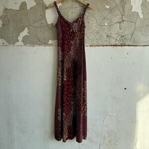 Boho Maxi Dress Patchwork Paisley Print Sleeveless Braided Straps Size Medium